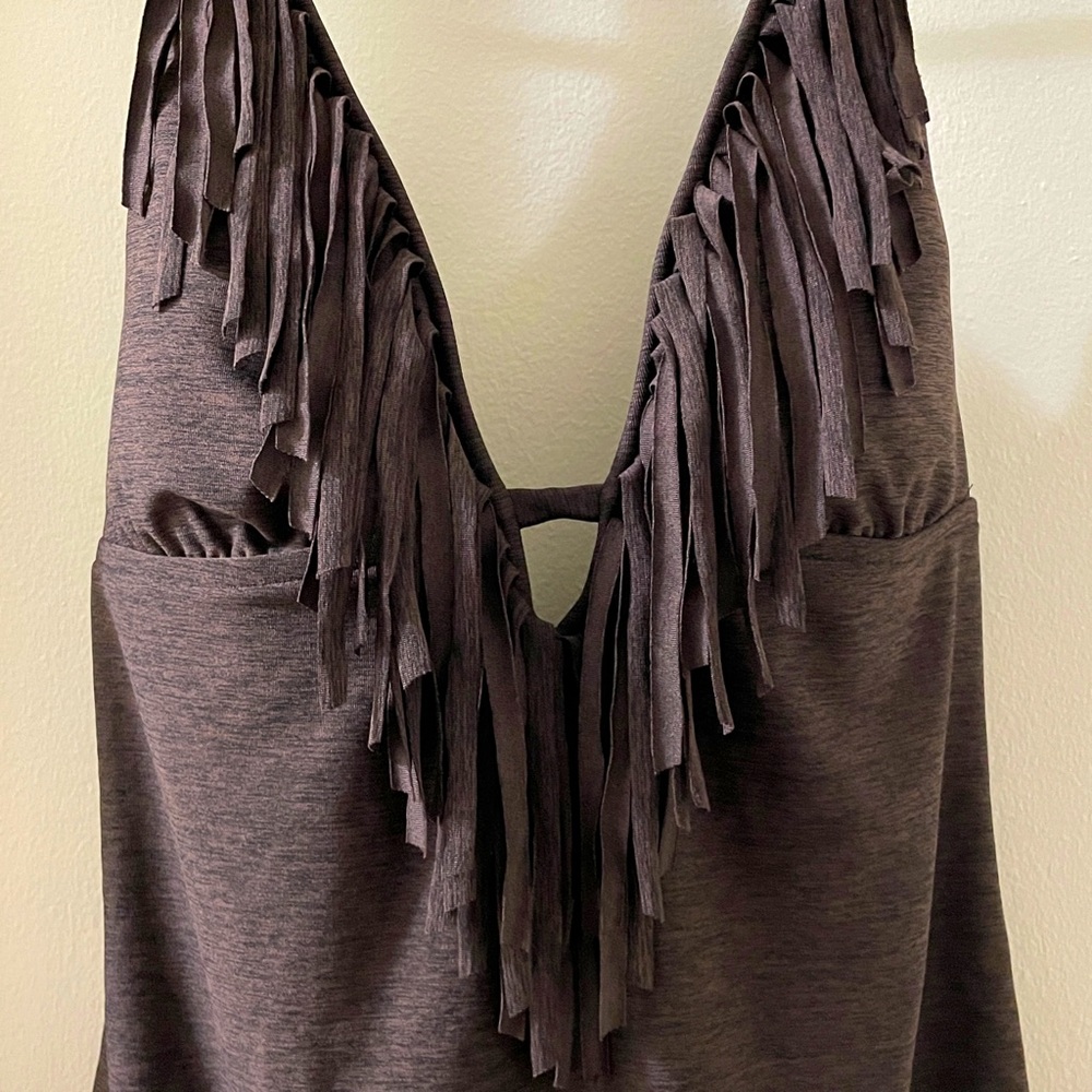 Brown One piece bathing suit with Fringe